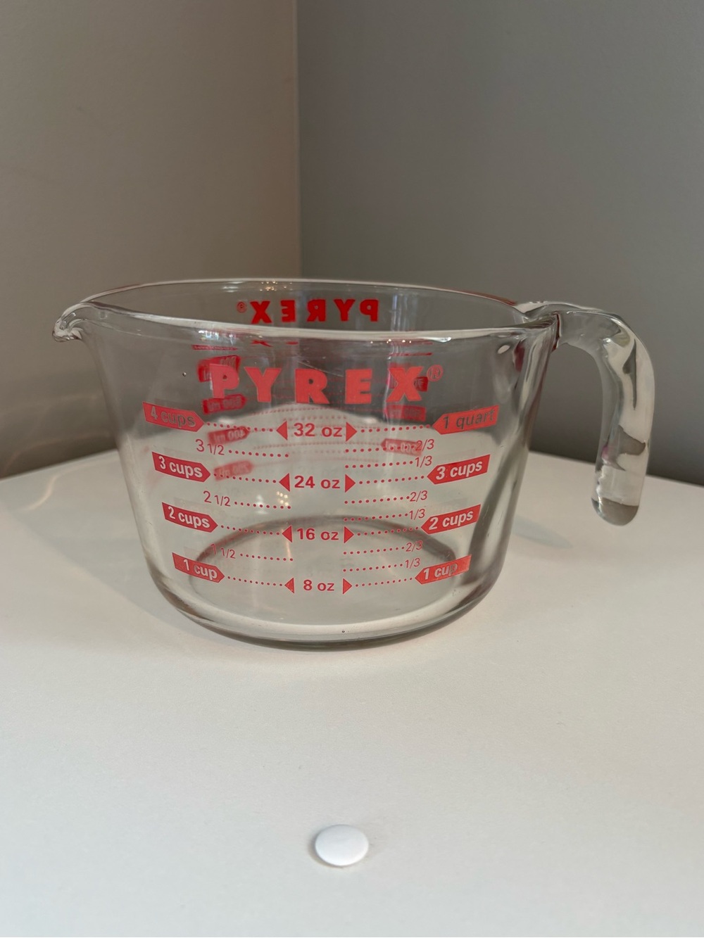 Vintage Pyrex 4 Cup Glass Measuring Cup Red Measurement Markings 1 Quart 1000ml